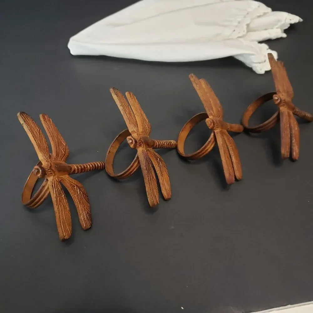 Vintage Pier 1 Cast Iron Dragonfly Napkin Holders Rustic Cottagecore Tablescape